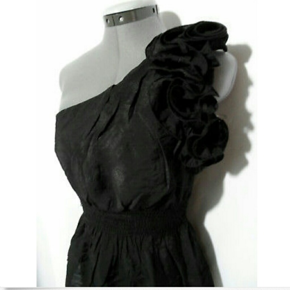 Nwt ICU Roses Peplum Top S Black Gray blouse Small One shoulder Ruched - Picture 6 of 7